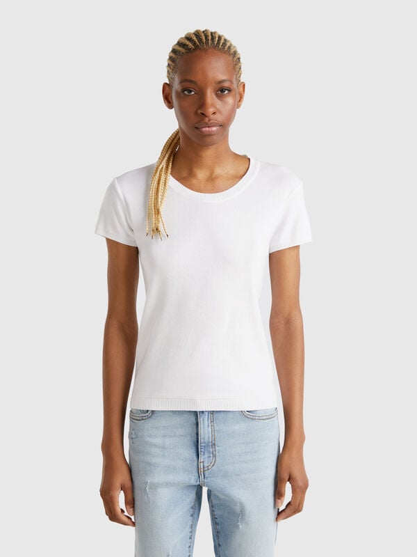 Jersey blanco de manga corta Mujer