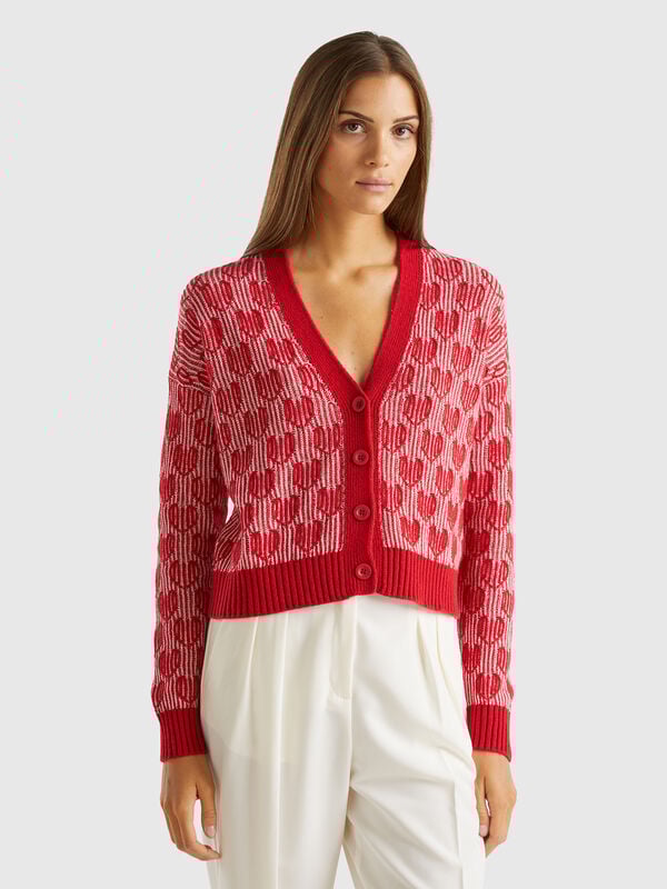 Cárdigan con grabado de corazones Mujer