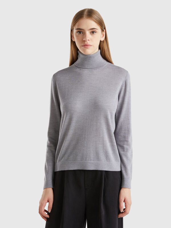 Jersey de cuello cisne de pura lana merina Mujer