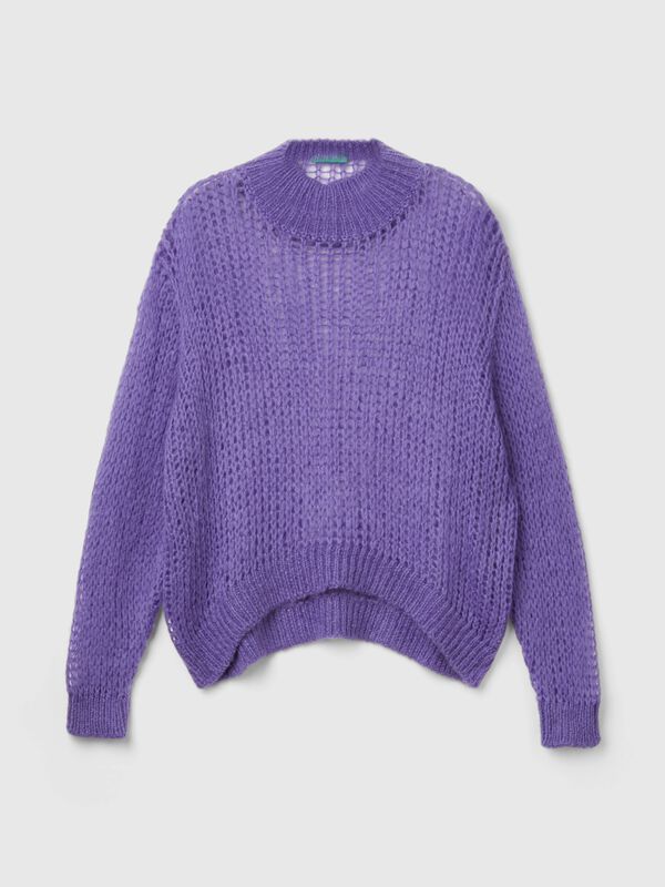 Jersey de cuello alto de rejilla de mohair mixto Mujer