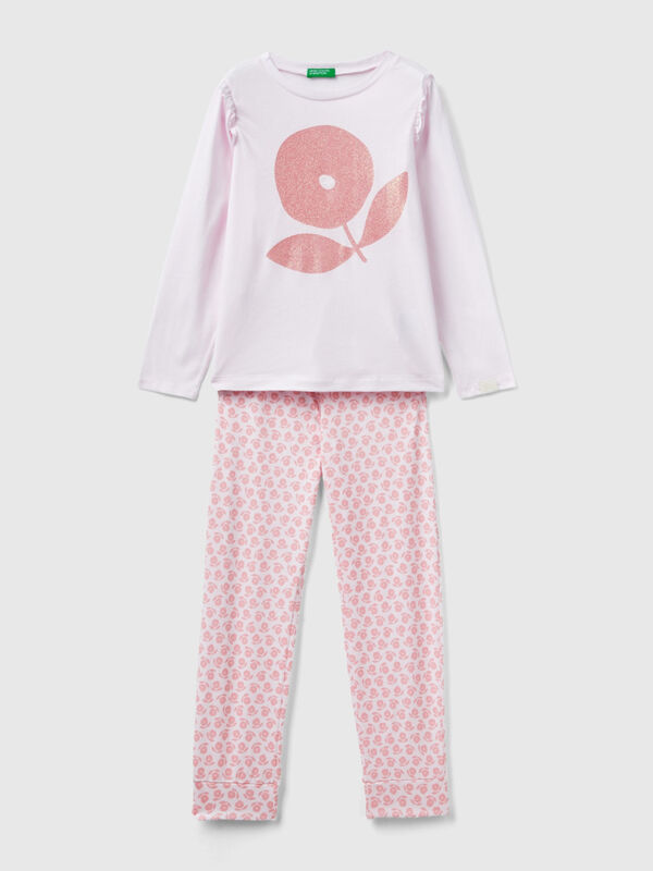 Pijama con flores y glitter Niña