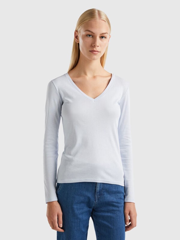 Camiseta de manga larga con escote de pico Mujer