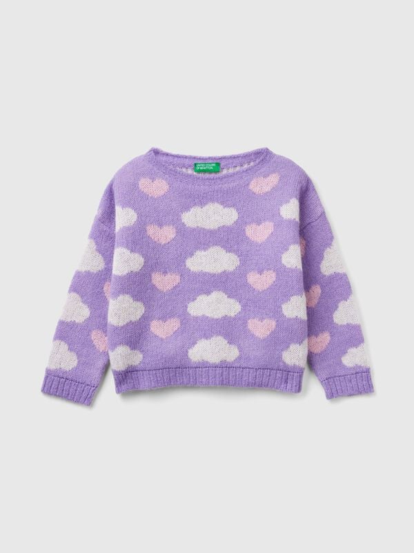 Jersey de jacquard con corazones y nubes Niña