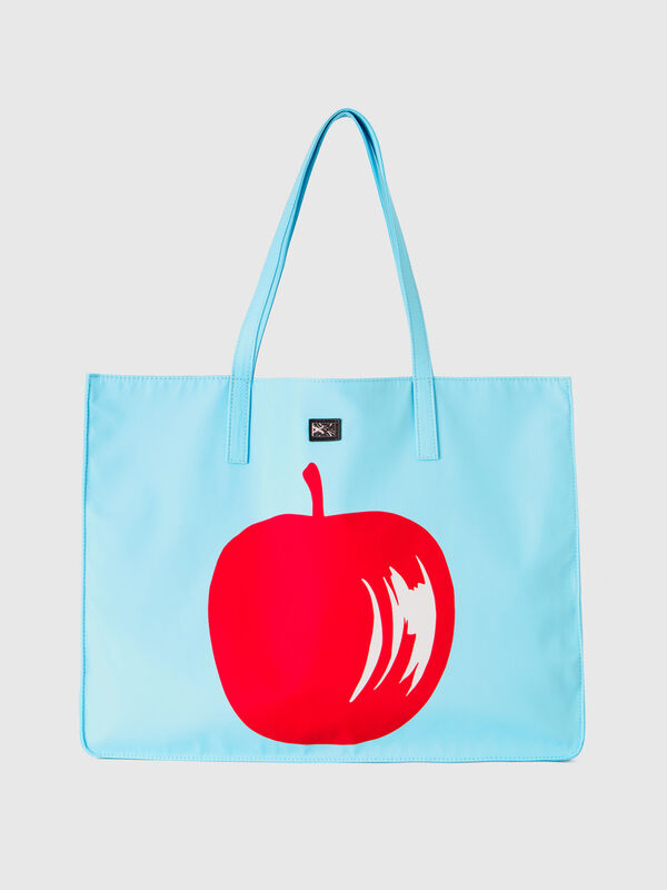 Bolso tote azul claro con estampado de manzana Mujer