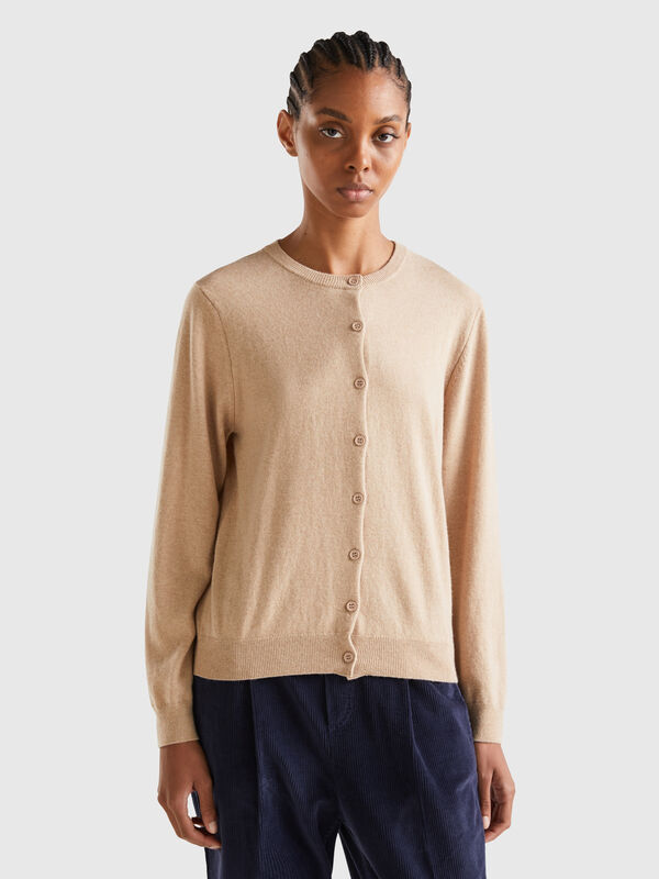 Cárdigan beige en mezcla de lana y cachemir Mujer