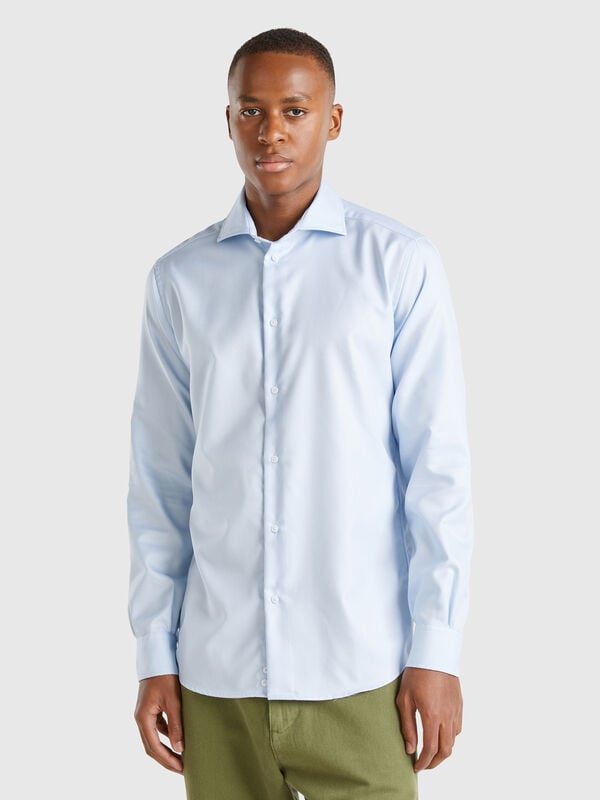 Camisa ceñida en mezcla de algodón Hombre