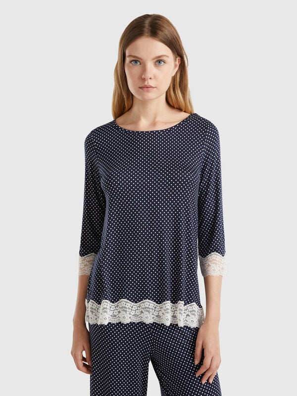 Camiseta de lunares con detalles de encaje Mujer