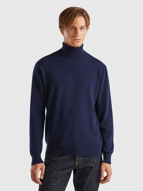 Jersey de cuello cisne azul noche de 100 % cachemir Hombre