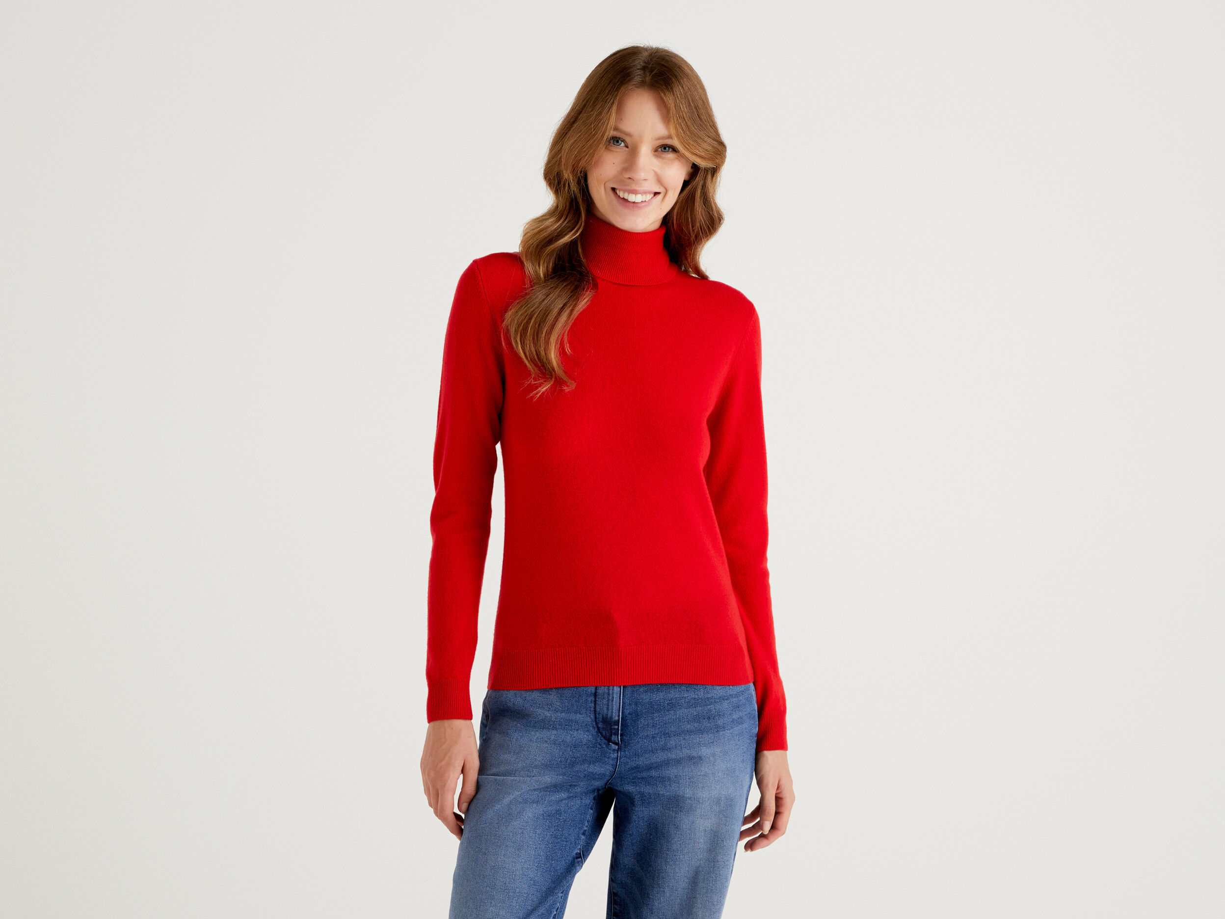 Jersey de cuello alto rojo de pura lana merina Rojo Benetton