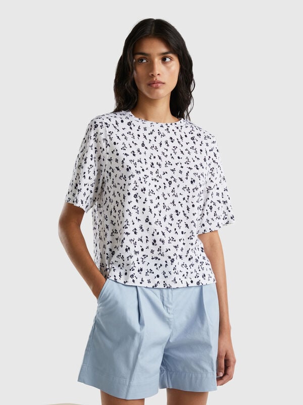 Camiseta de lino mixto estampada Mujer