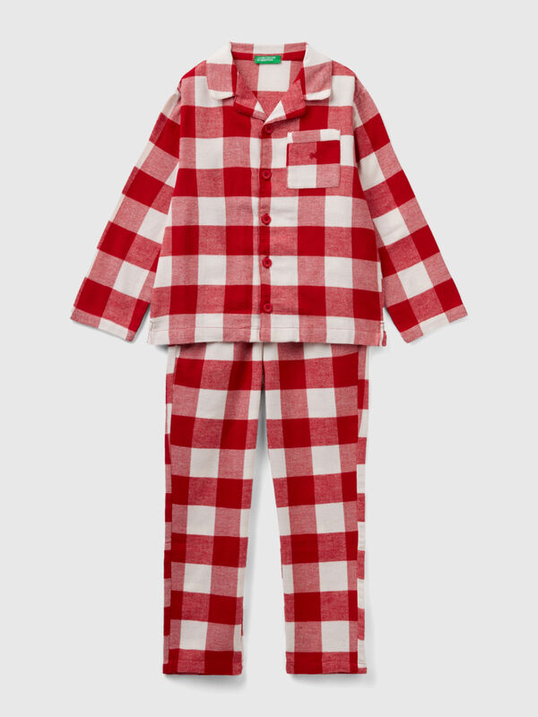 Pijama de cuadros rojos y blancos de franela Niño