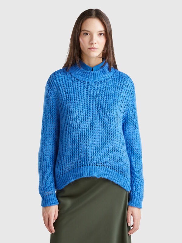Jersey de cuello alto de rejilla de mohair mixto Mujer