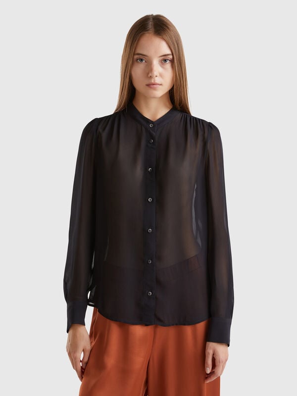 Camisa fluida de cuello mao Mujer