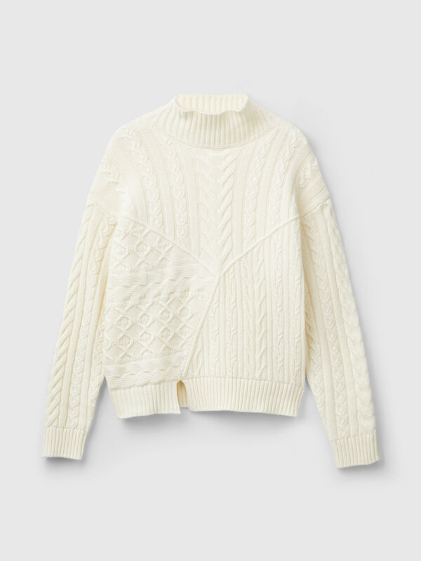 Jersey de cuello alto labrado Mujer