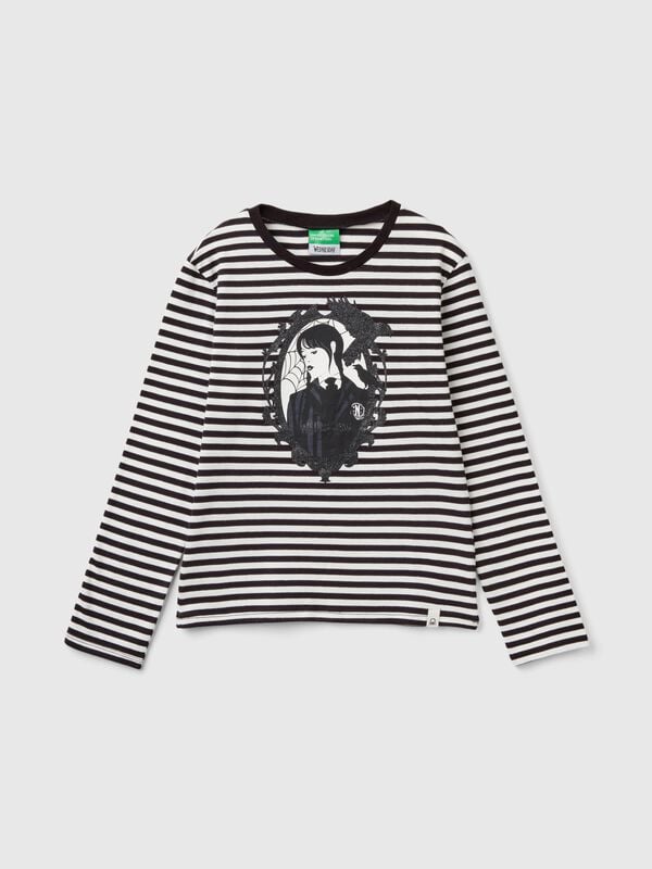 Camiseta de Miércoles Addams de rayas blancas y negras Niña