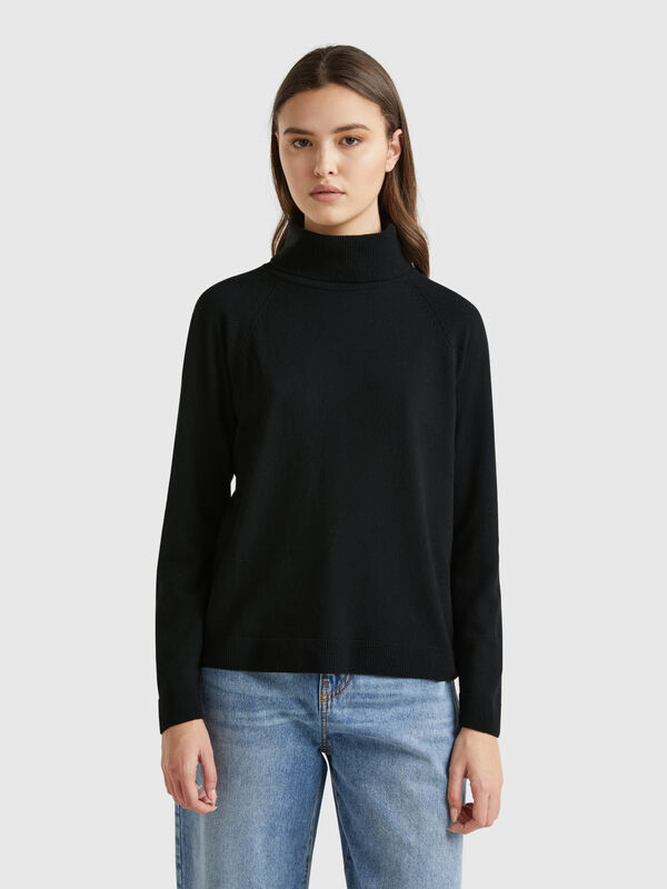 Jersey de cuello alto negro en mezcla de lana y cachemir Mujer