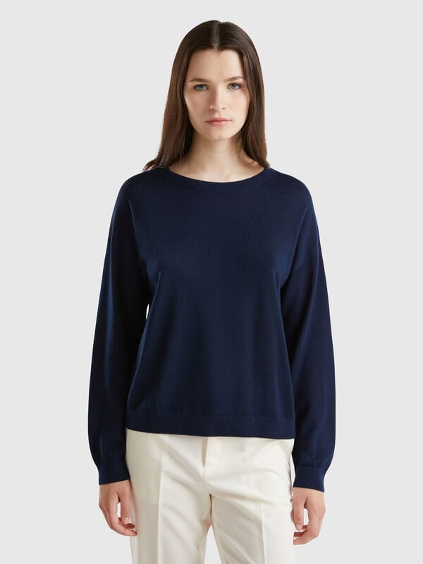 Jersey con escote barco de pura lana merina Mujer