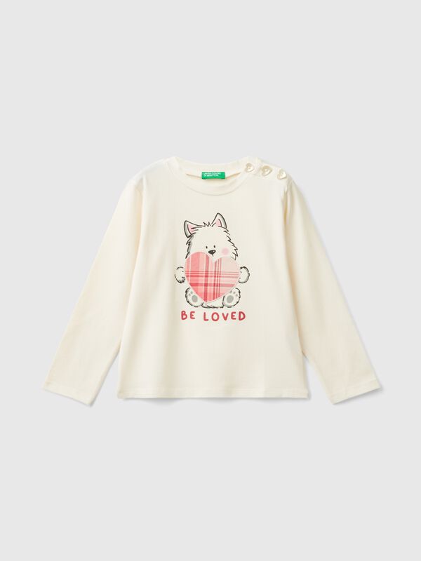 Camiseta de algodón elástico con estampado Niña