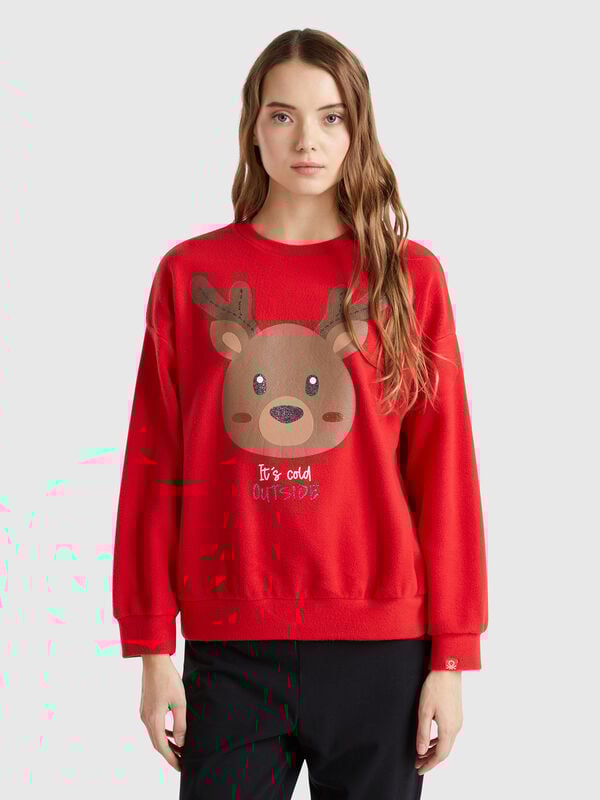 Jersey polar con estampado de reno Mujer