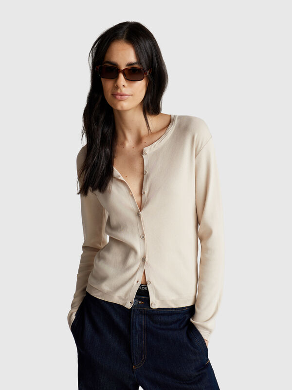 Cárdigan beige 100% algodón Mujer