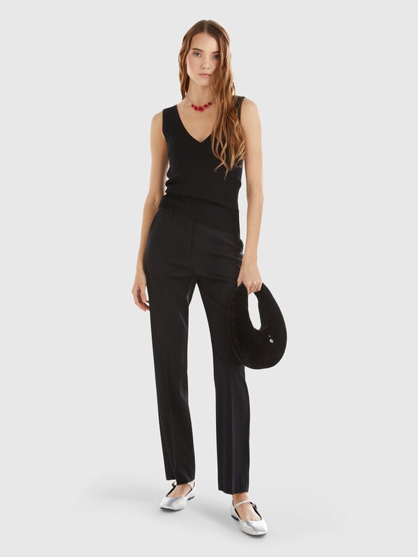 Pantalón en mezcla de viscosa y lana Mujer