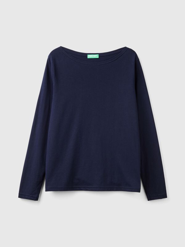 Camiseta de 100 % algodón con escote barco Mujer