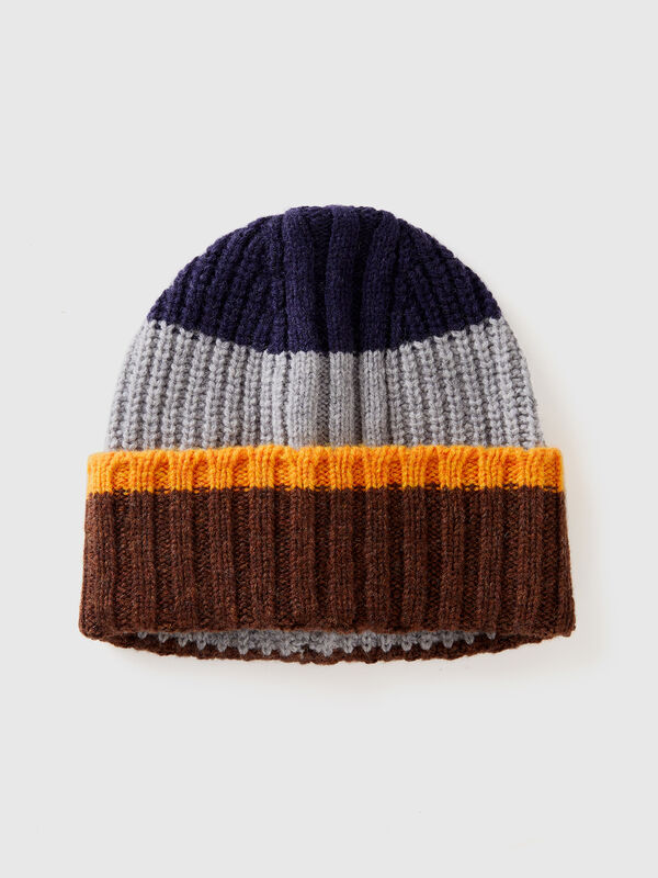 Gorro de rayas de pura lana Shetland Hombre