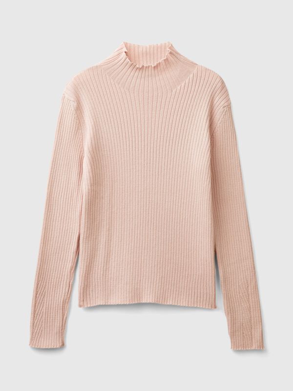 Camiseta de algodón mixto con cuello alto Niña