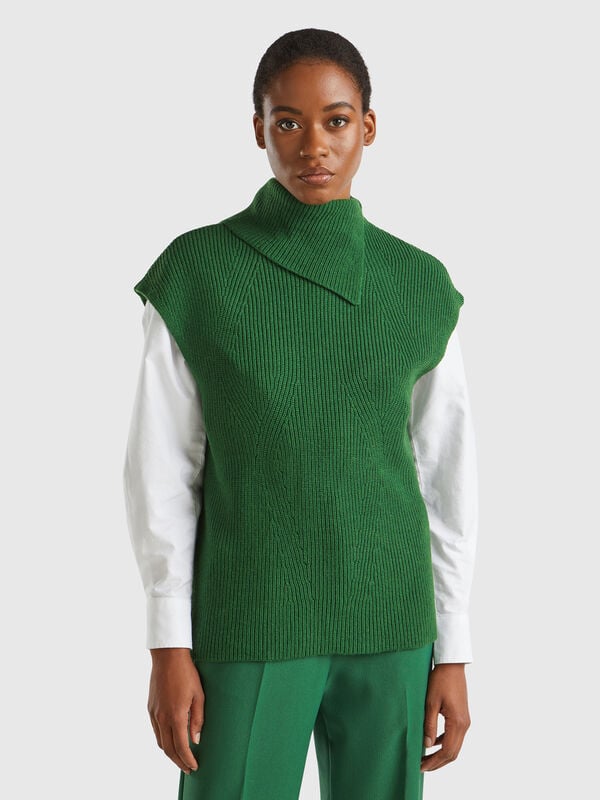 Chaleco largo con cuello alto Mujer