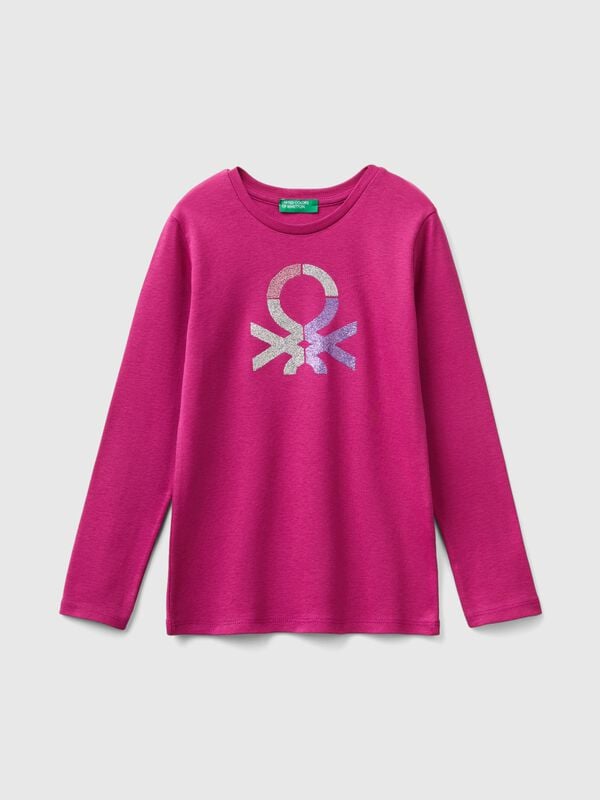 Camiseta de manga larga con estampado de glitter Niña