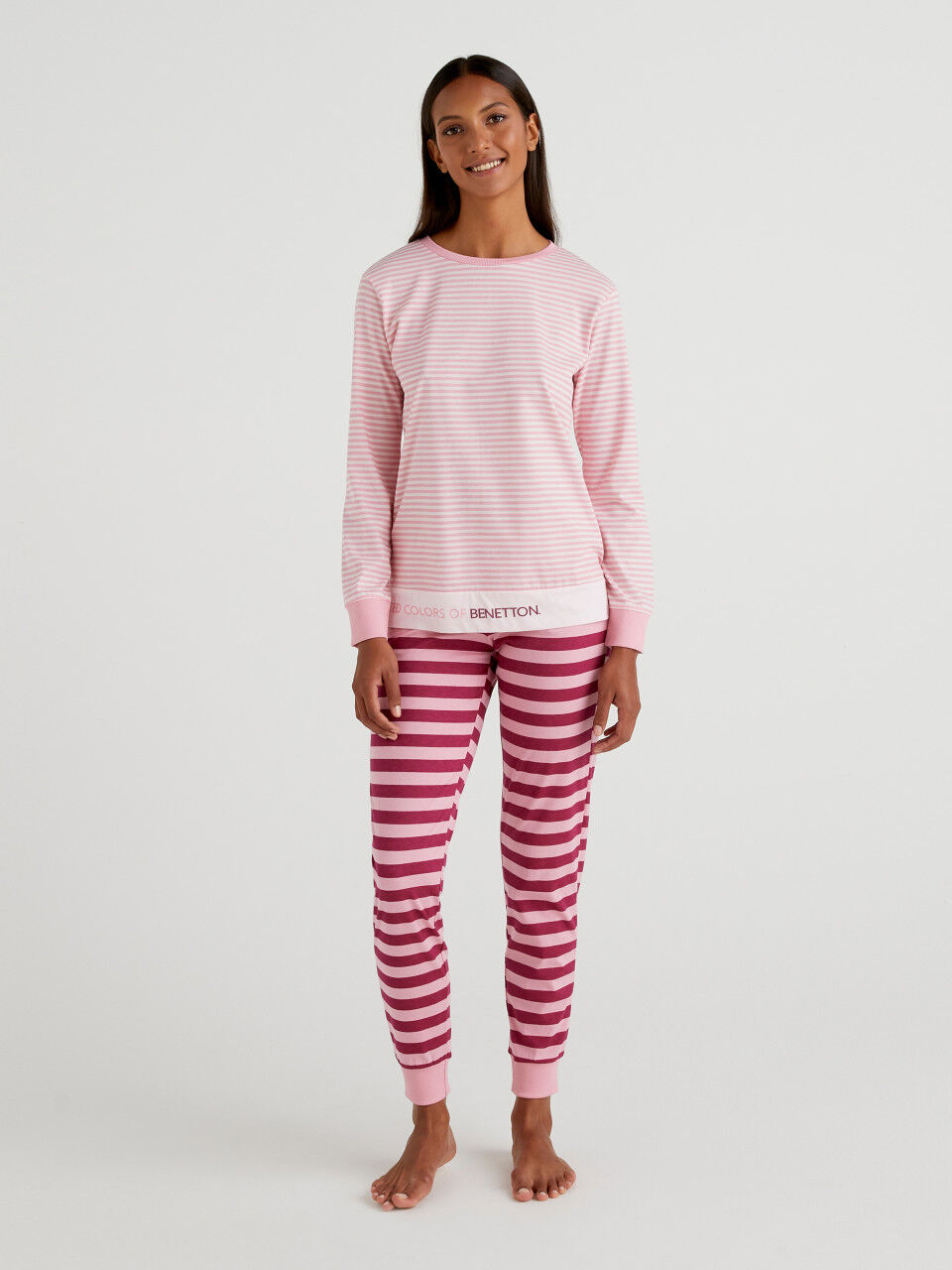 Pijama de rayas de algodón de fibra larga