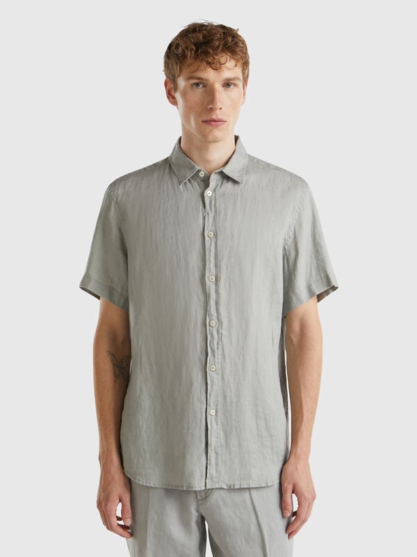 Camisa de manga corta de 100 % lino Hombre