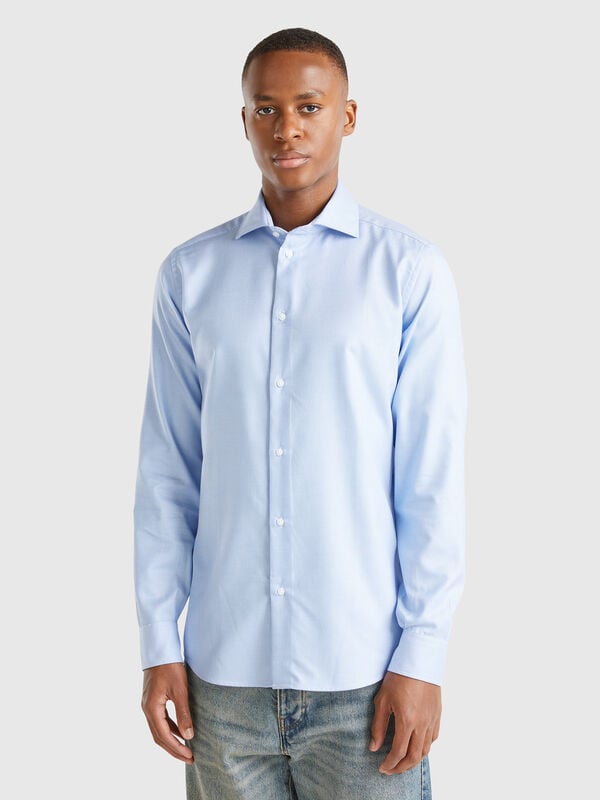 Camisa ceñida en mezcla de algodón Hombre