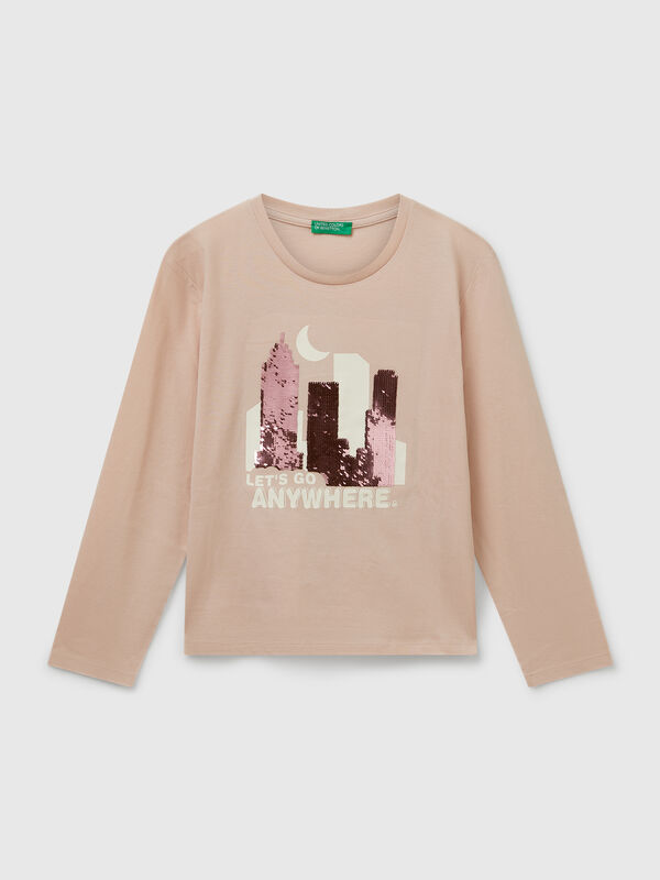 Camiseta de algodón con lentejuelas Niña