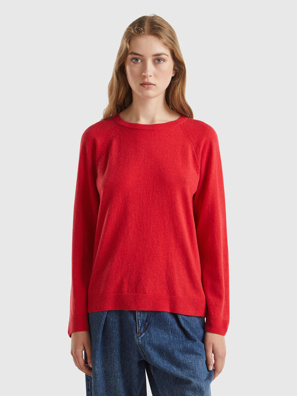 Jersey cuello redondo rojo en mezcla de lana y cachemira Mujer
