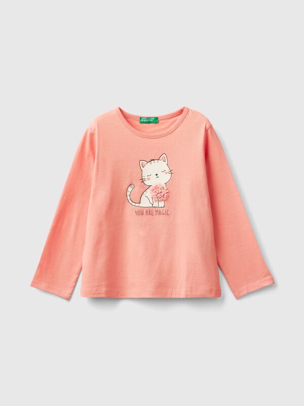Camiseta con aplicación de efecto pétalos Niña