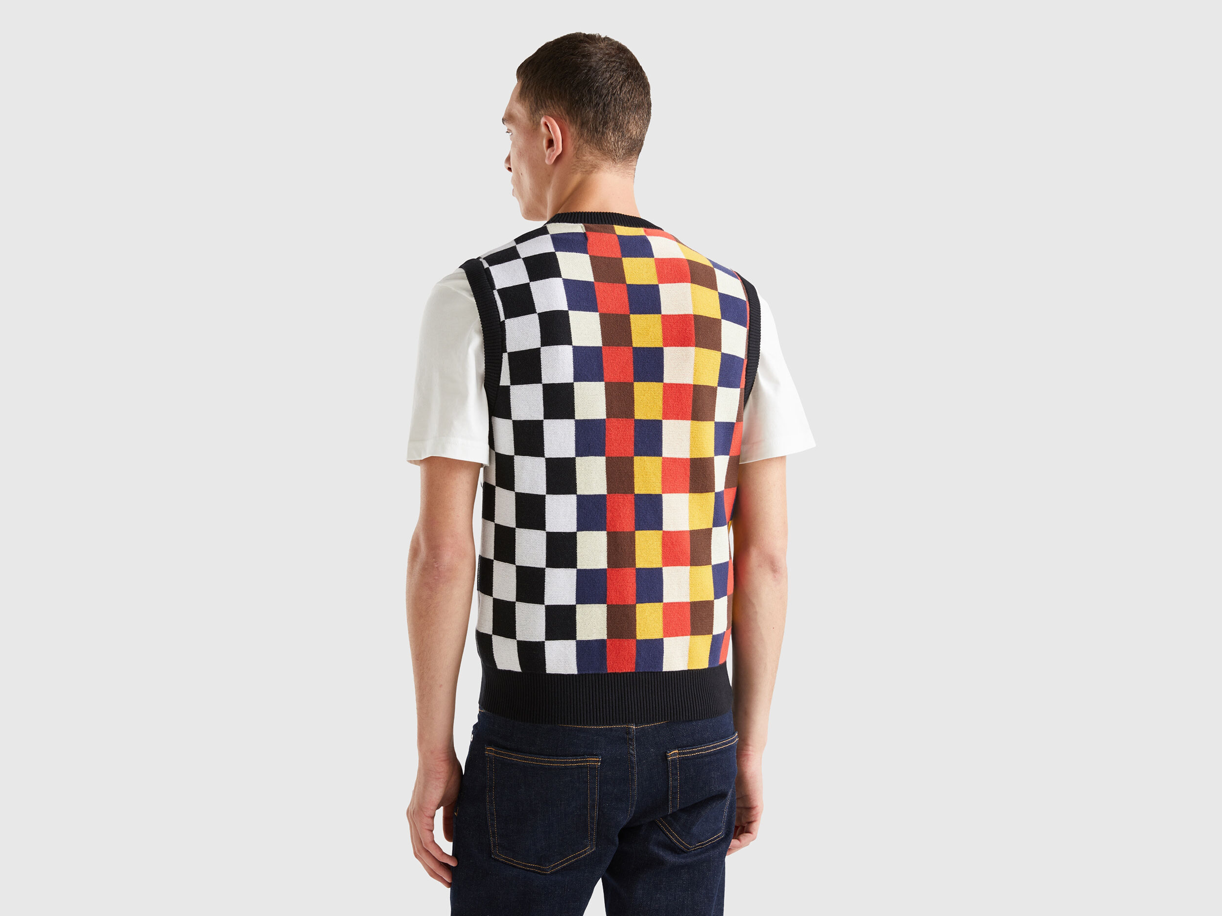 Chaleco de cuadros de 100 algodon Negro Benetton