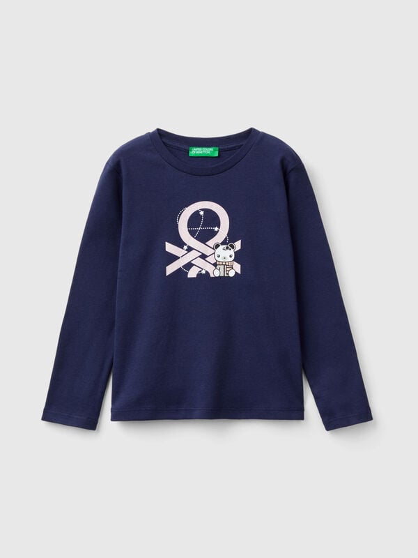 Camiseta de algodón orgánico con estampado de glitter Niña
