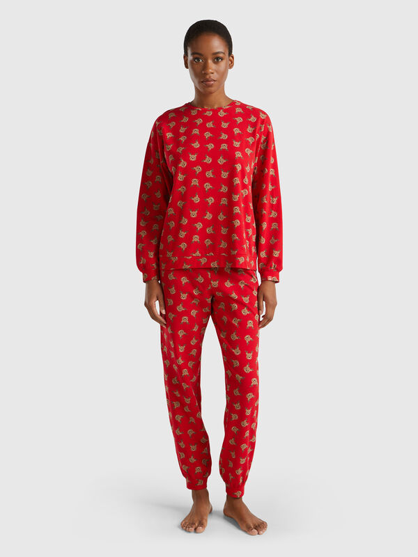Pijama cálido con estampado de renos Mujer