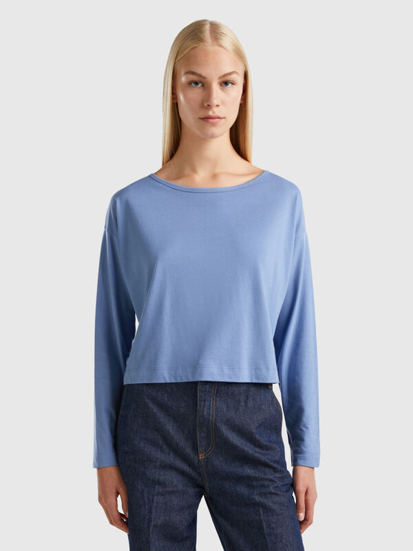 Camiseta celeste de algodón de fibra larga Mujer