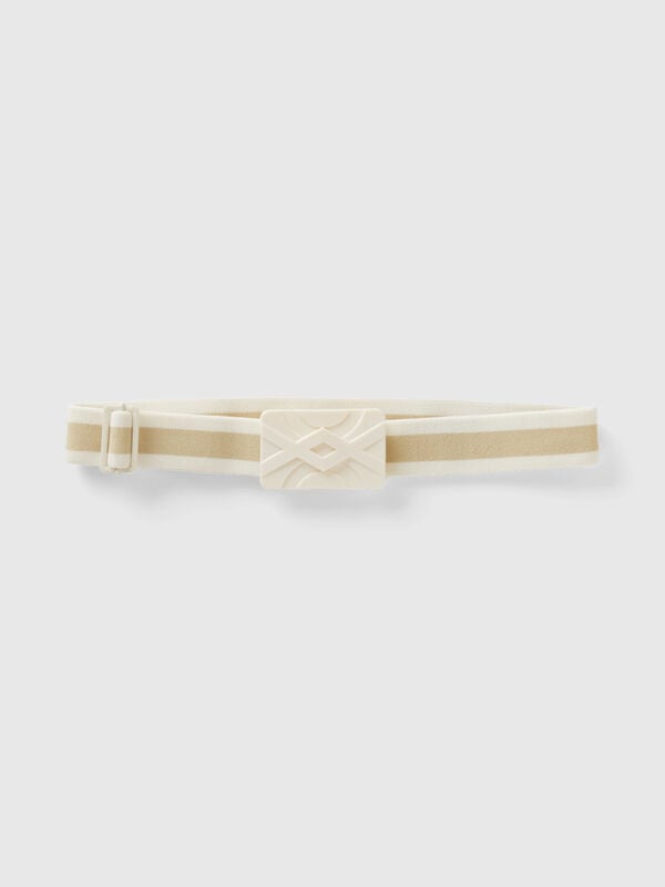 Cinturón elástico con hebilla blanco crema Mujer
