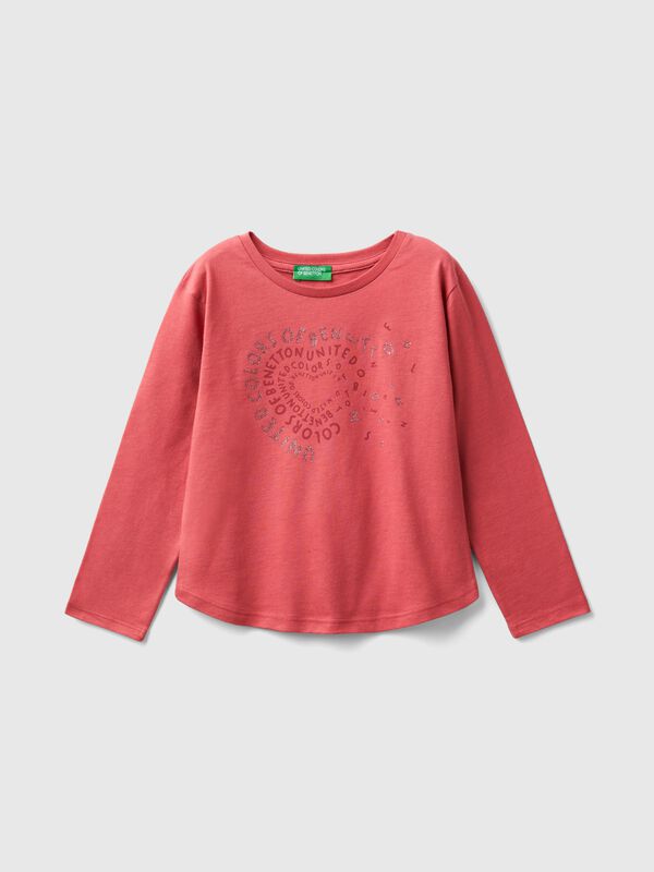 Camiseta de algodón orgánico con estampado de glitter Niña