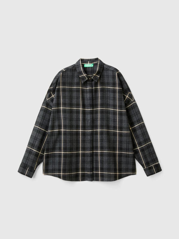 Camisa en mezcla de lana de cuadros de tartán Camisa en mezcla de lana de cuadros de tartán Mujer