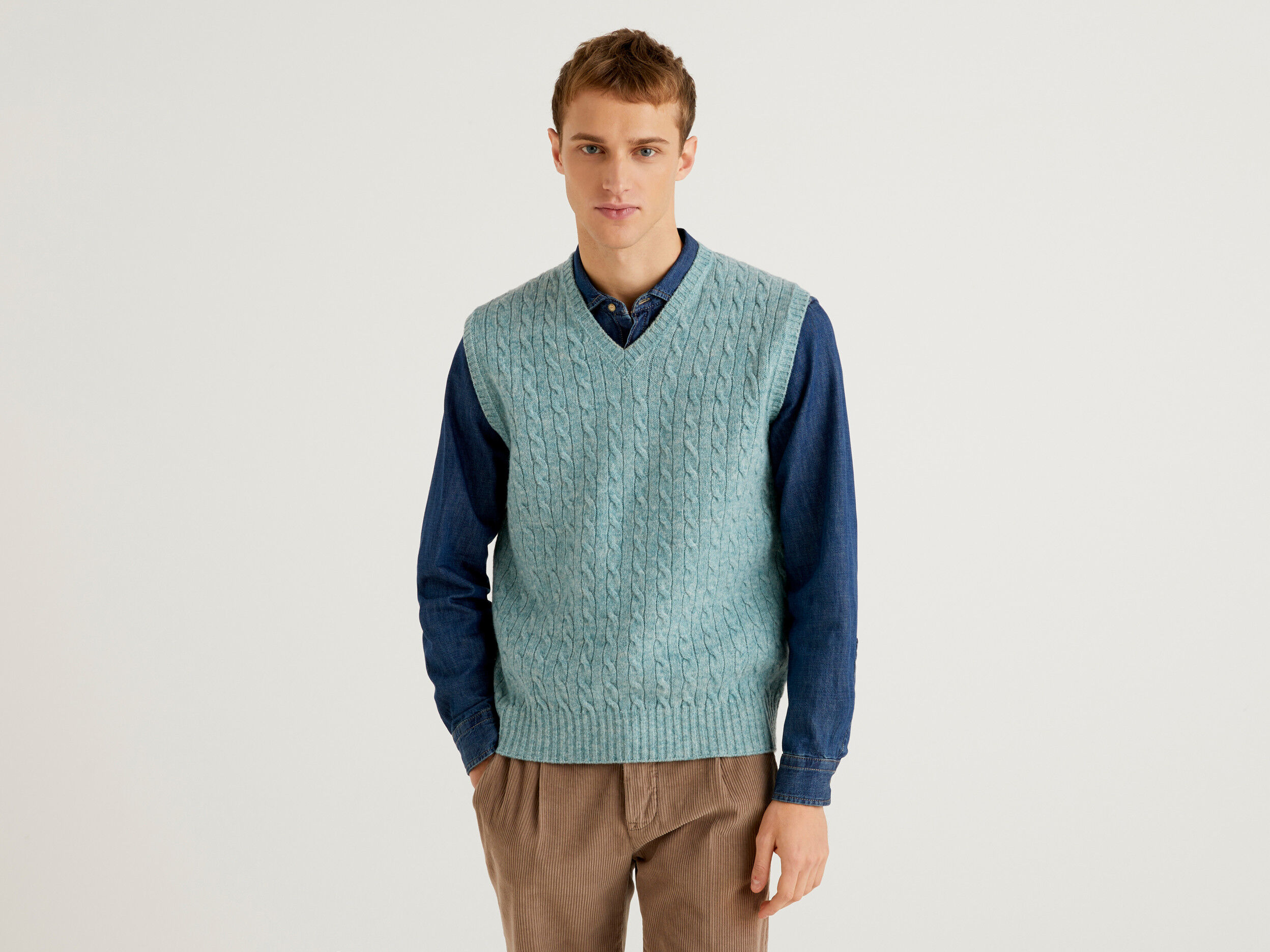 Chaleco de pura lana Shetland Celeste Benetton
