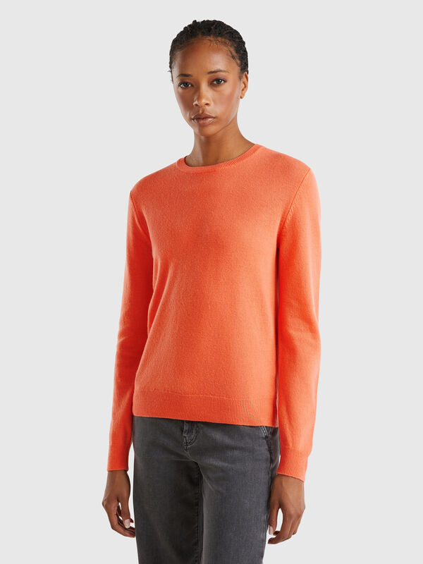 Jersey de cuello redondo coral en pura lana merina Mujer