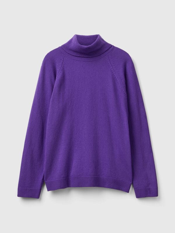 Jersey cuello alto morado en mezcla de lana y cachemira Mujer