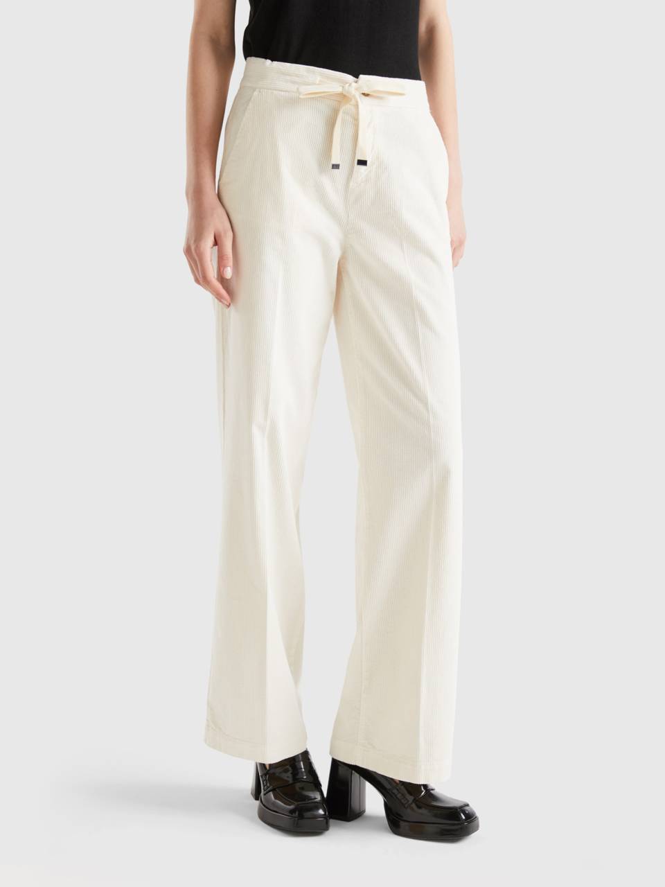 Pantalon amplio de pana Blanco Benetton