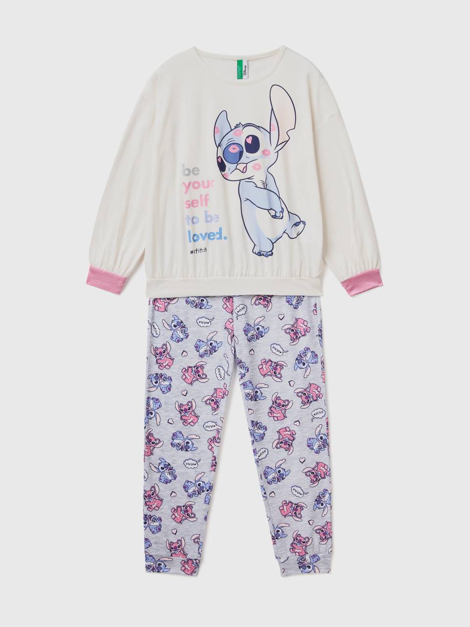 Cálido pijama de Stitch y Ángel con glitter - Malva