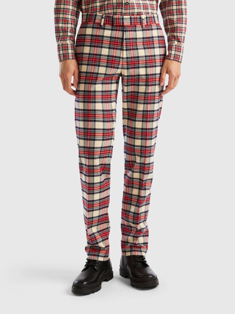Pantalon tartan de franela Rojo Benetton